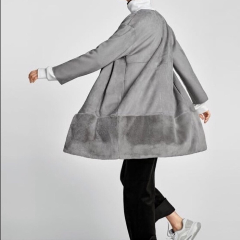 Zara gray faux suede and fur coat grey lined